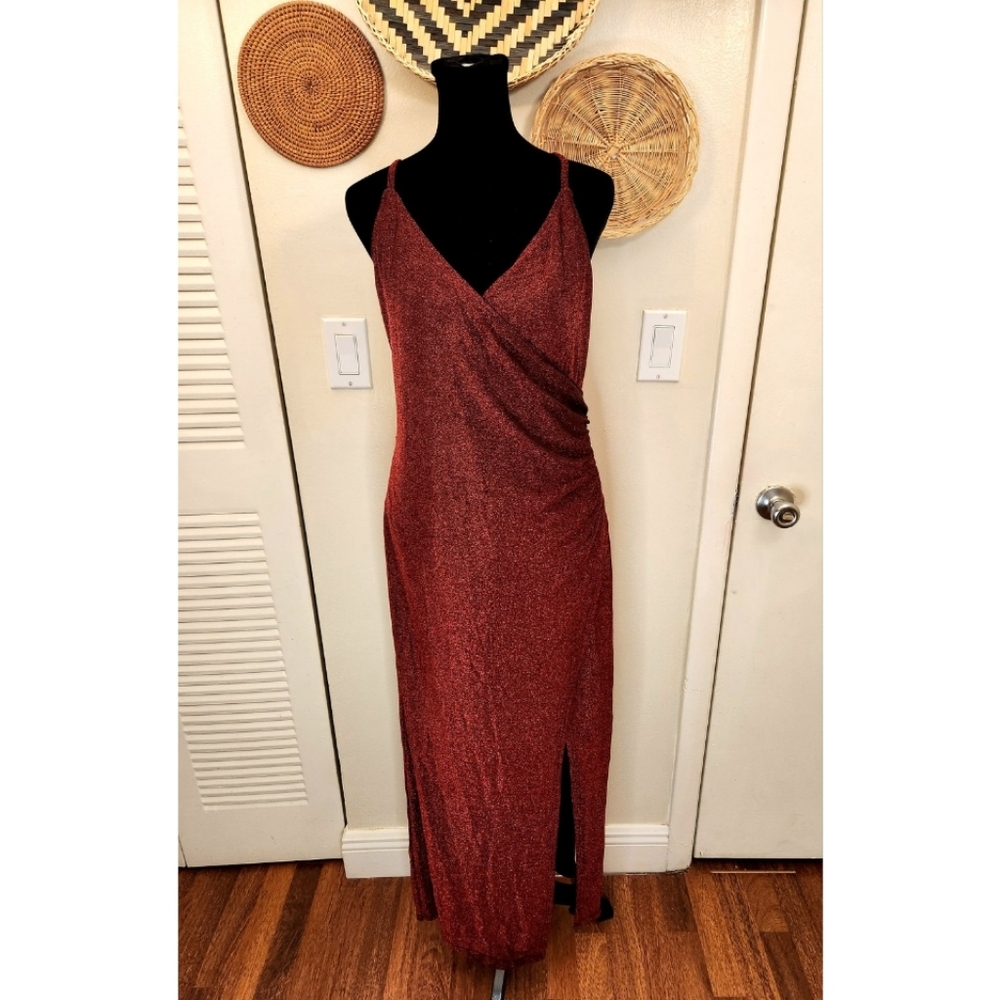 Sparkling Red Maxi Dress With Side Split And Ruching
